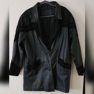 Black leather Vintage paisley kashmir print Jacqueline Ferrar coat